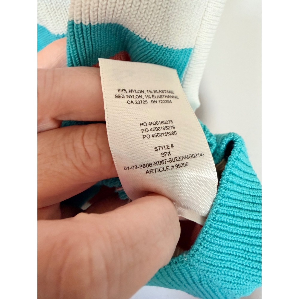 Babaton Sculpt Knit Striped Crop Top Square Neck Tank Coral Teal White Sz Small - Picture 6 of 6